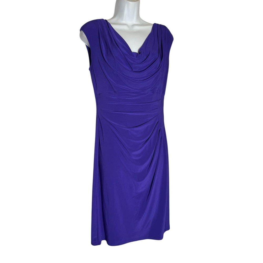 Lauren Ralph Lauren‎ Dress Size 10 Blue-Violet Purple Cowl Neck Sheath Dress